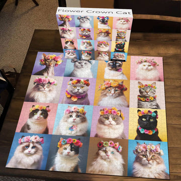 Pun puzzle 1000 pezzi di puzzle gatto della corona di fiori 1000 pezzi